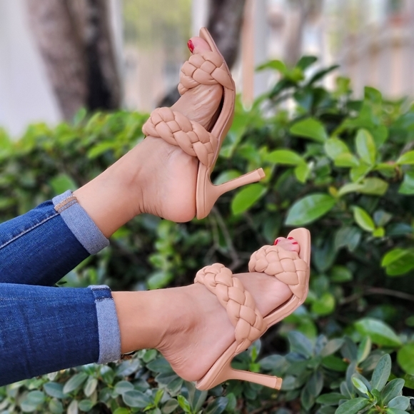 Shoes - Women's Nude Double Braided Square Toe Mule Sandal